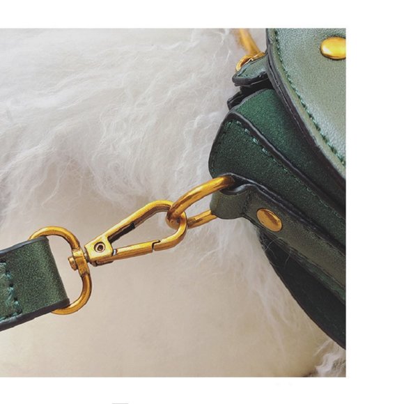 Crossbody Round Bag Small Leather Purse Crossbody Leather Bag - Dark Green - Picture 9 of 13